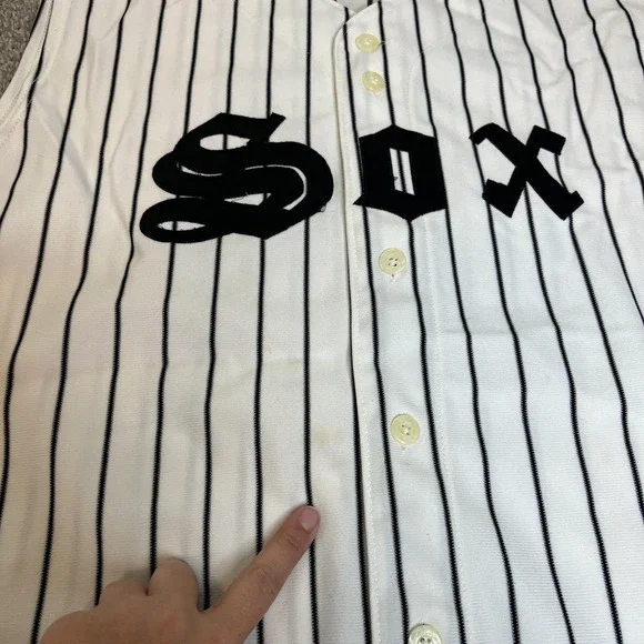 Sox Jersey Mens Medium White Black Baseball Pinstripe Button Front 18 Sleeveless - Picture 4 of 13